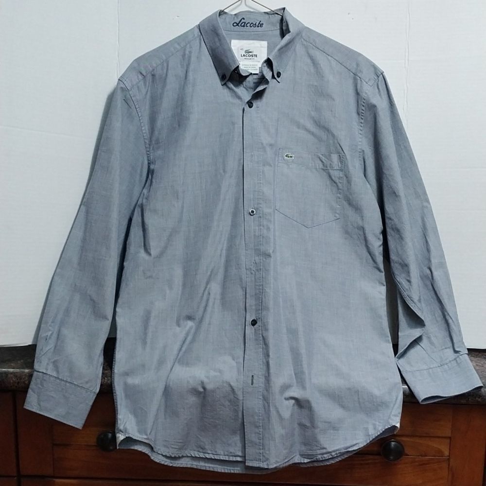Lacoste Men's Light Gray Button-Down Casual Shirt